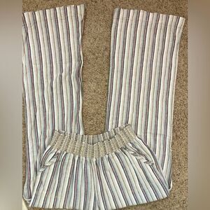 Beachy vibes Striped Wide leg high waist pants neutrals & pastels& pockets